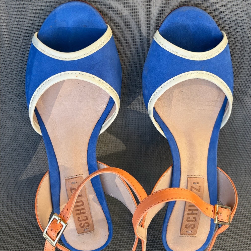 SCHUTZ Blue and Orange Sandals